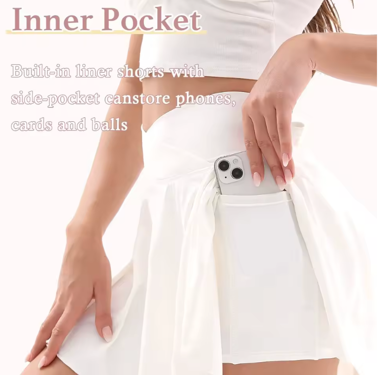 Womens Athletic Crossover Skirt With Inner Pocket And Under Shorts