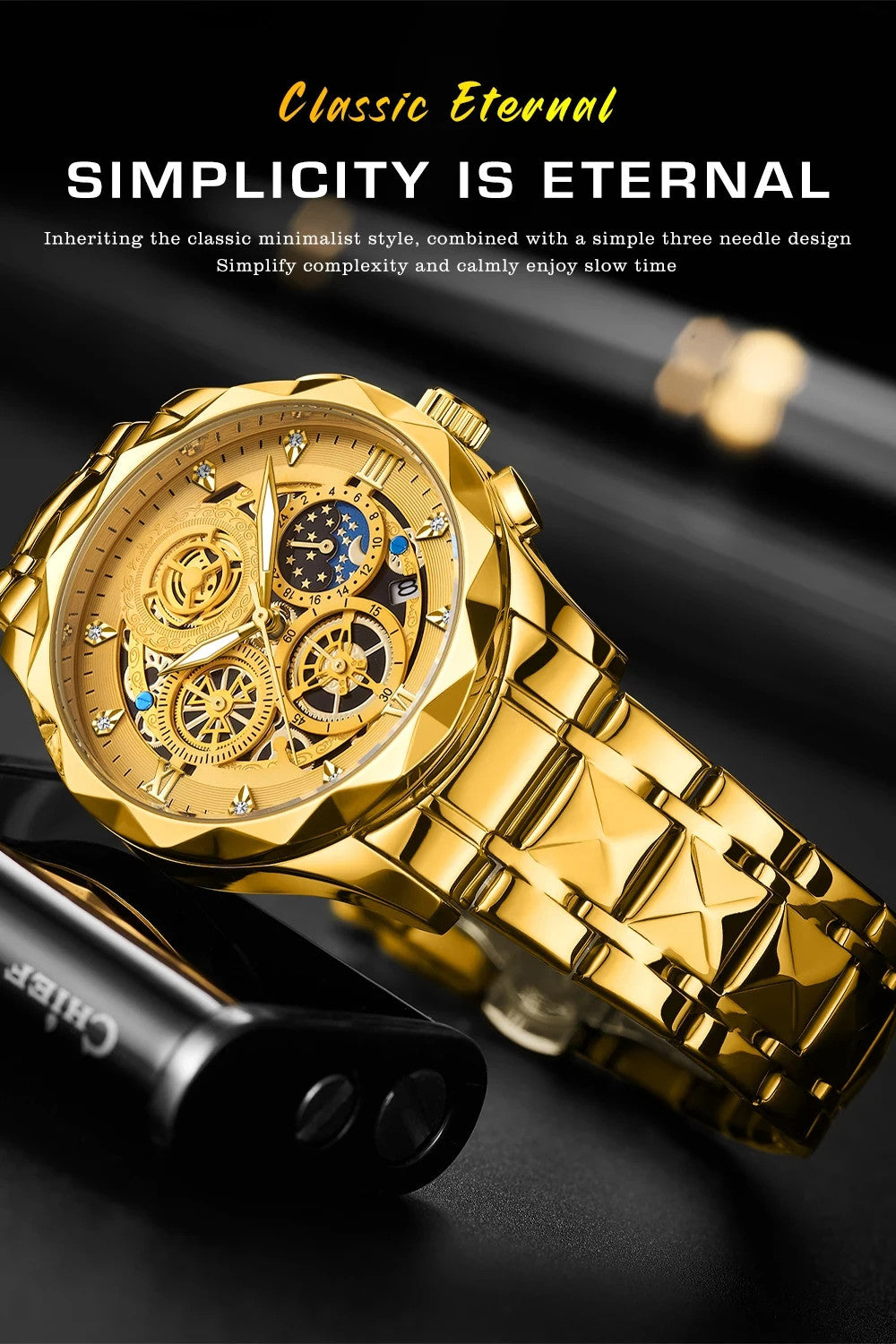 Mens Luxurious Waterproof Quartz Watch High End Steel Luminescent Fashion Piece