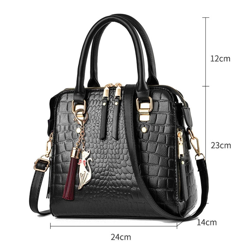 Synthetic Aligator Print Luxury Handbag Travel Zipper Purse And Adjustable Strap