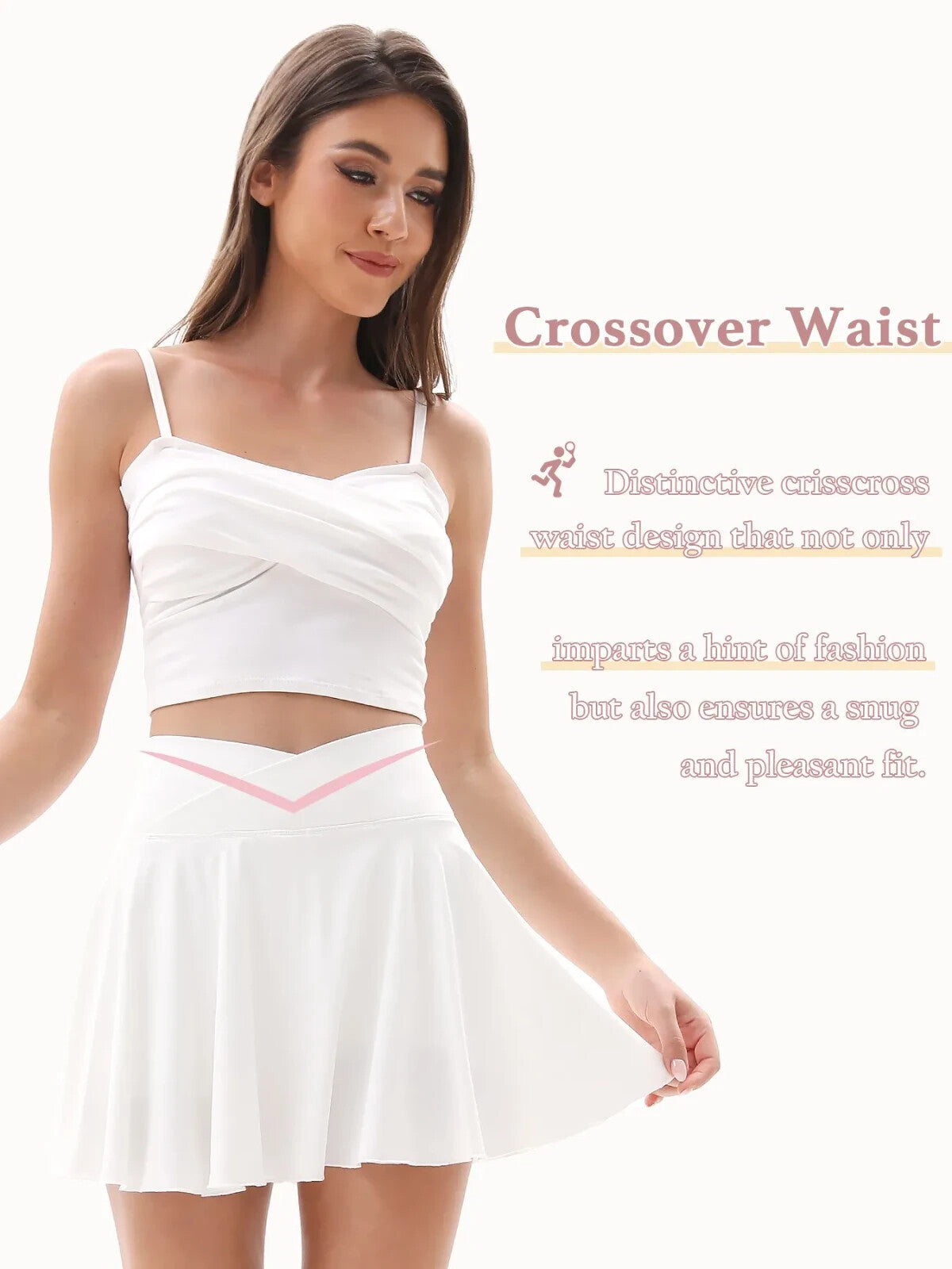 Womens Athletic Crossover Skirt With Inner Pocket And Under Shorts