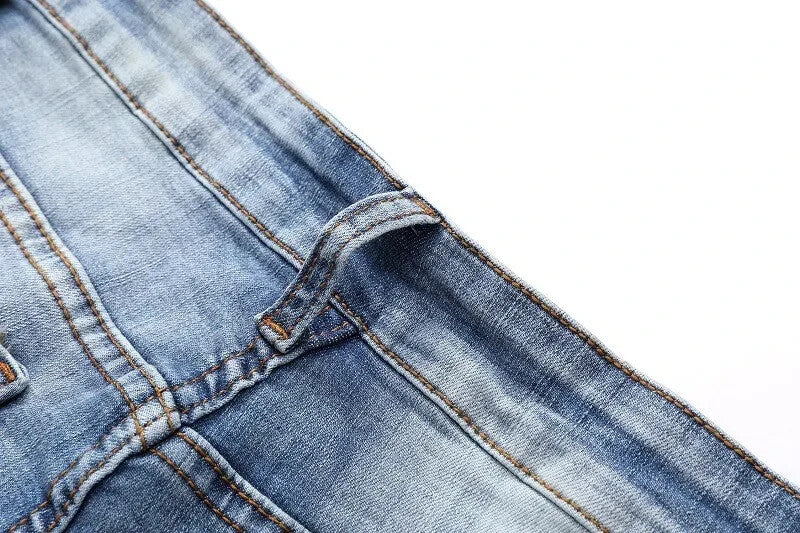 Mens Ruffled Biker Jeans Premium Denim Blend Distressed Customized Jeans