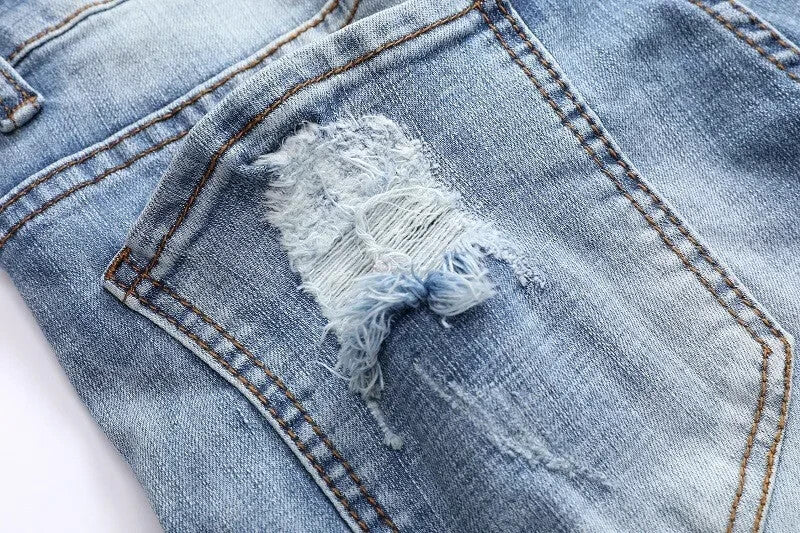 Mens Ruffled Biker Jeans Premium Denim Blend Distressed Customized Jeans