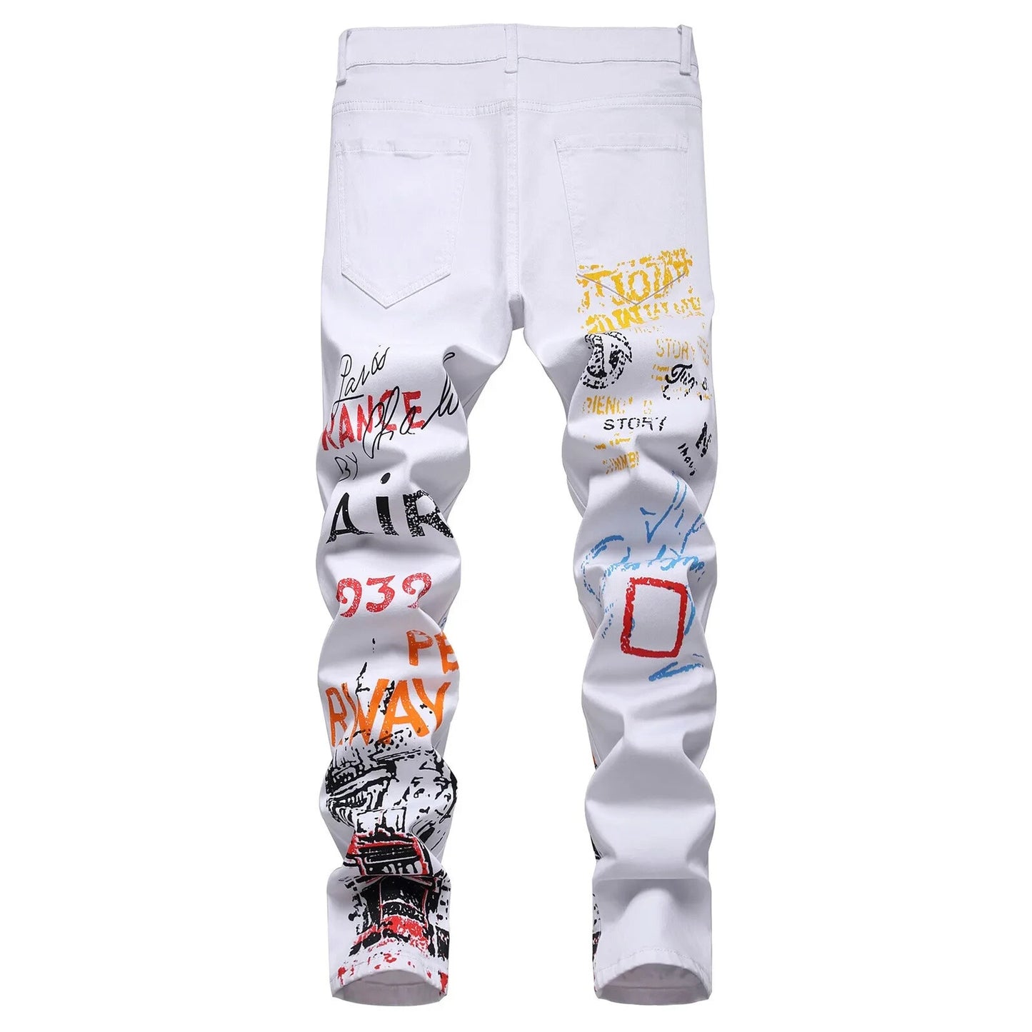 White Denim Mens Skinny Jeans Graffiti Print Multi Color Jeans