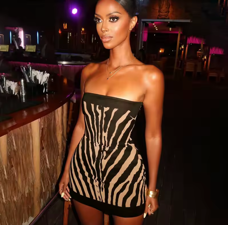 Strapless Pullover Zebra / Cheeta Print Cocktail Dress Stretchy Fit Party Dress