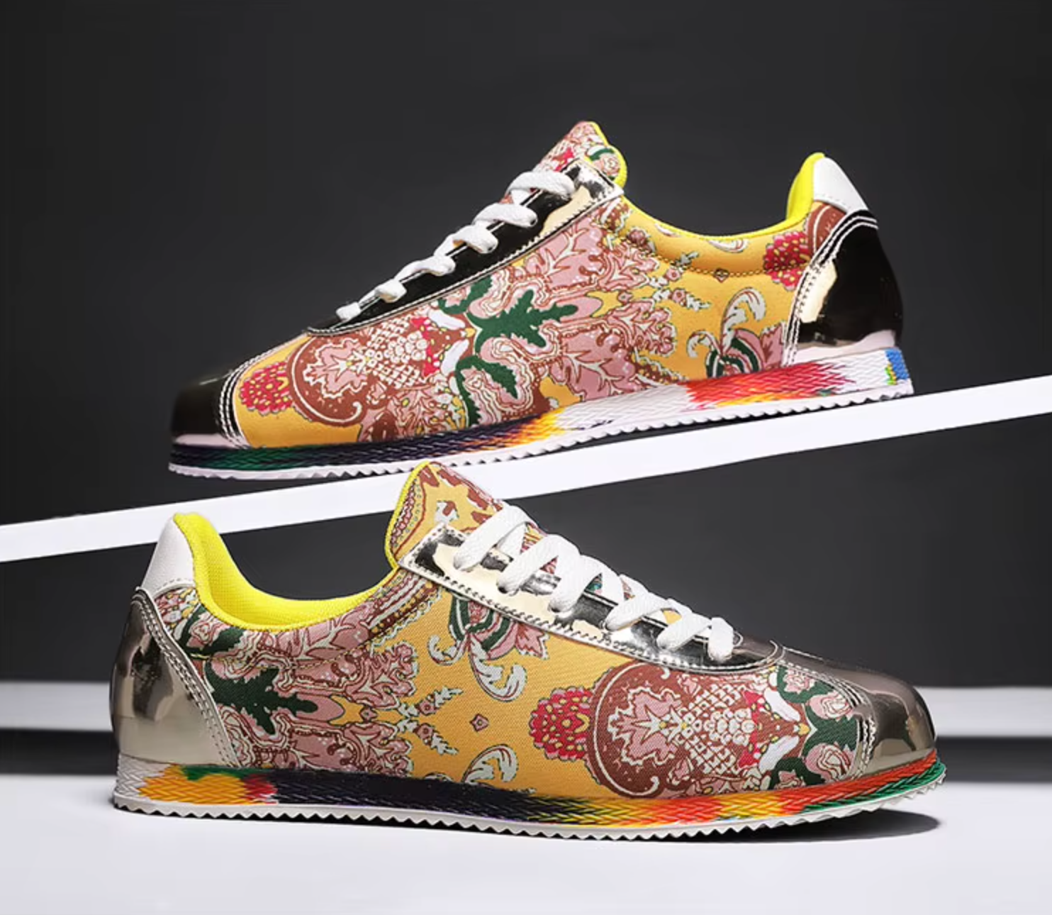 Unique Design Casual Floral Pattern Mens Flat Low Top Shoes