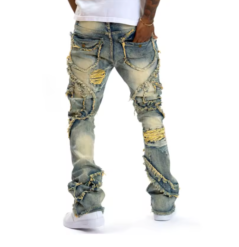 Mens Urban Style Denim Jeans Boot Cut Ankle Premium Design Jeans