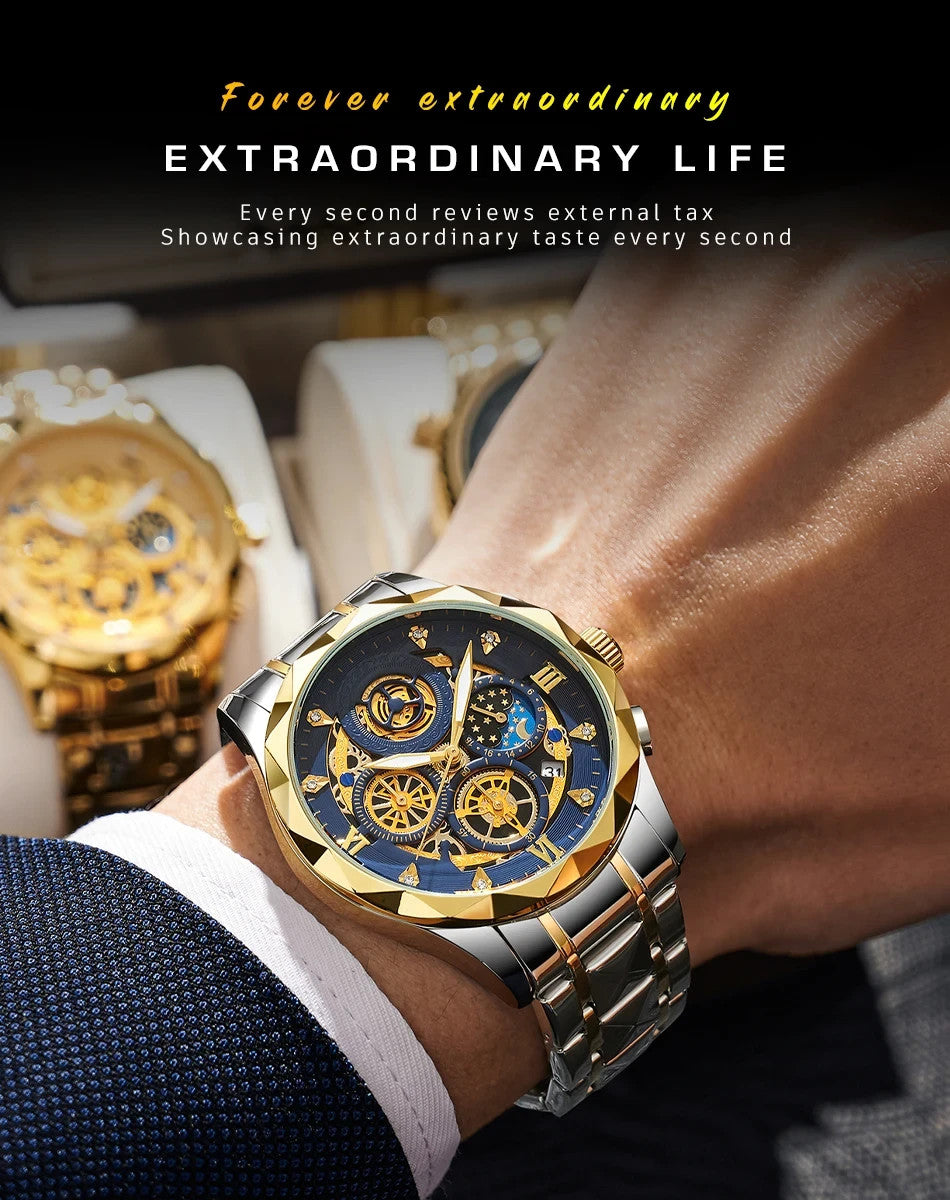 Mens Luxurious Waterproof Quartz Watch High End Steel Luminescent Fashion Piece