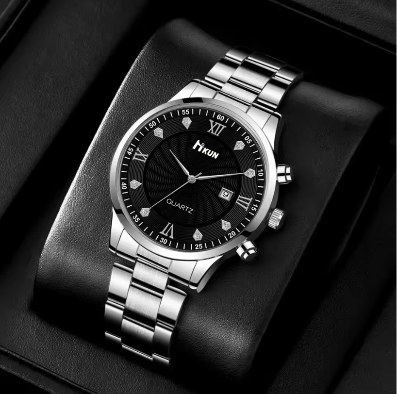 Mens Watch Cross Pendant Chain And Bracelet 3pc Premium Jewelry Set