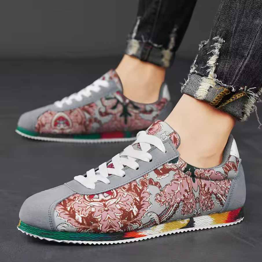 Unique Design Casual Floral Pattern Mens Flat Low Top Shoes
