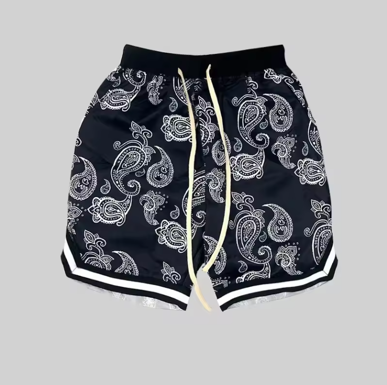 Mens Quick Drying Acetate Shorts Bandanna Design Basketball Athletic Shorts
