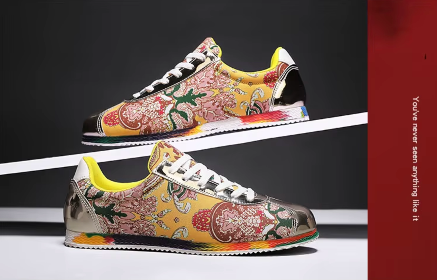 Unique Design Casual Floral Pattern Mens Flat Low Top Shoes