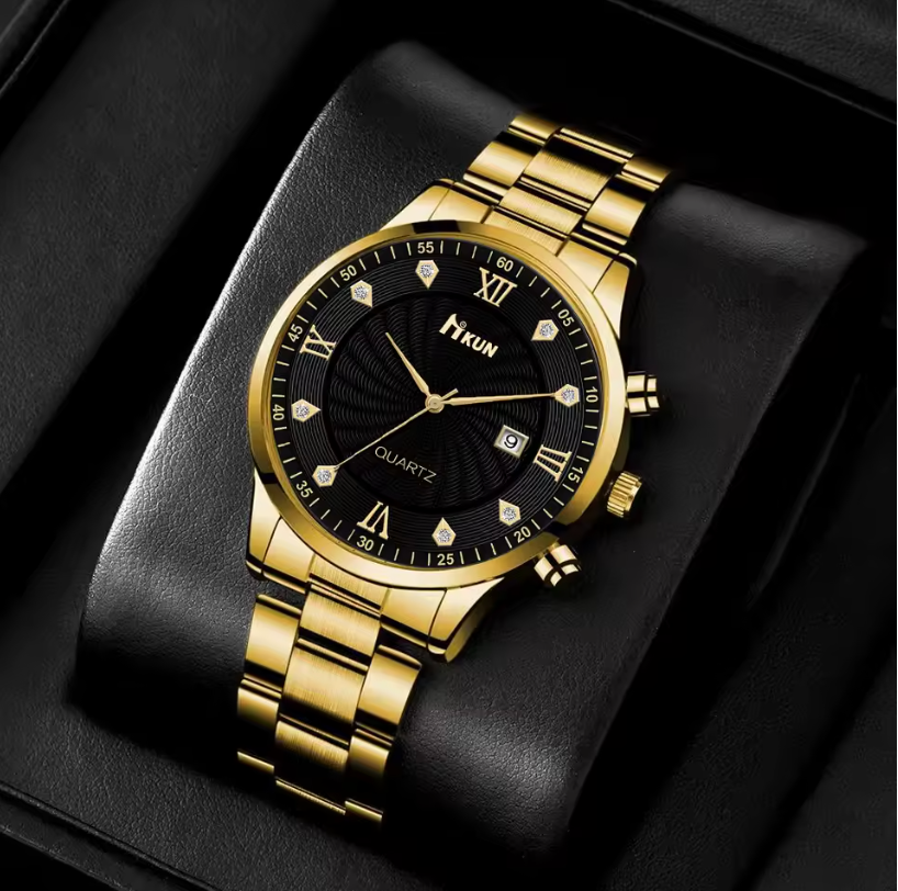 Mens Watch Cross Pendant Chain And Bracelet 3pc Premium Jewelry Set