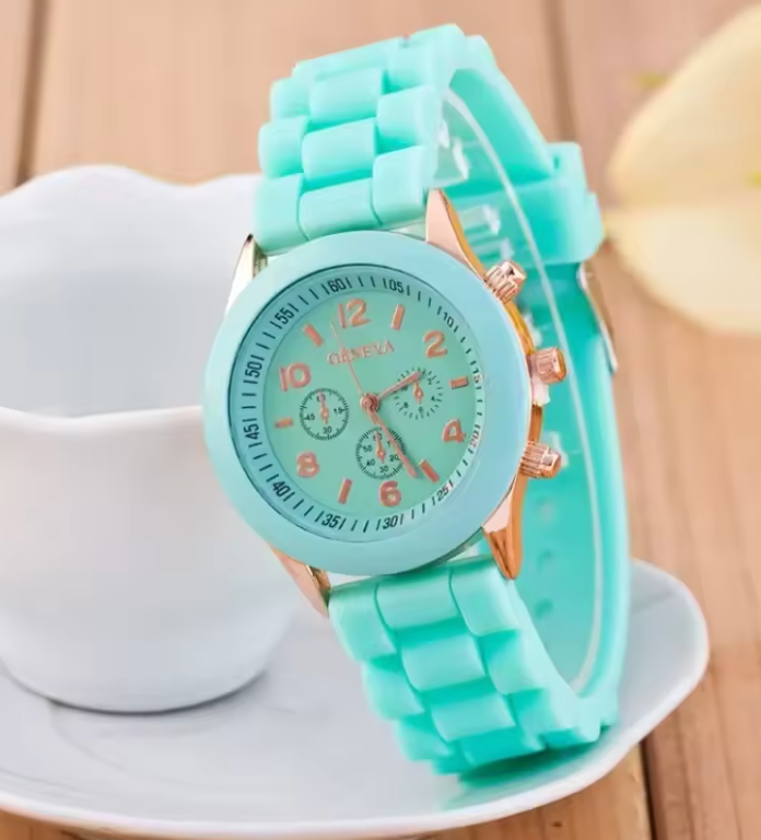 Womens Silicone Adjustable Strap Bright Poping Color Quartz Watch