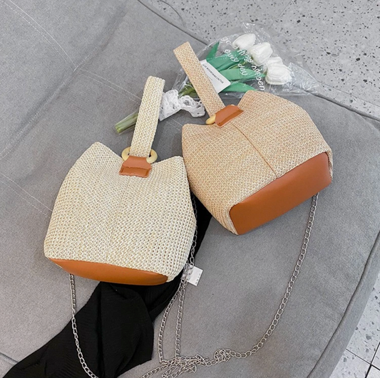 Straw Beach Hand Or Silver Chain Shoulder Strap Summer Bags