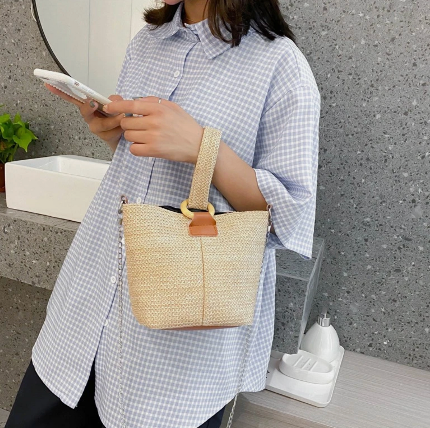 Straw Beach Hand Or Silver Chain Shoulder Strap Summer Bags