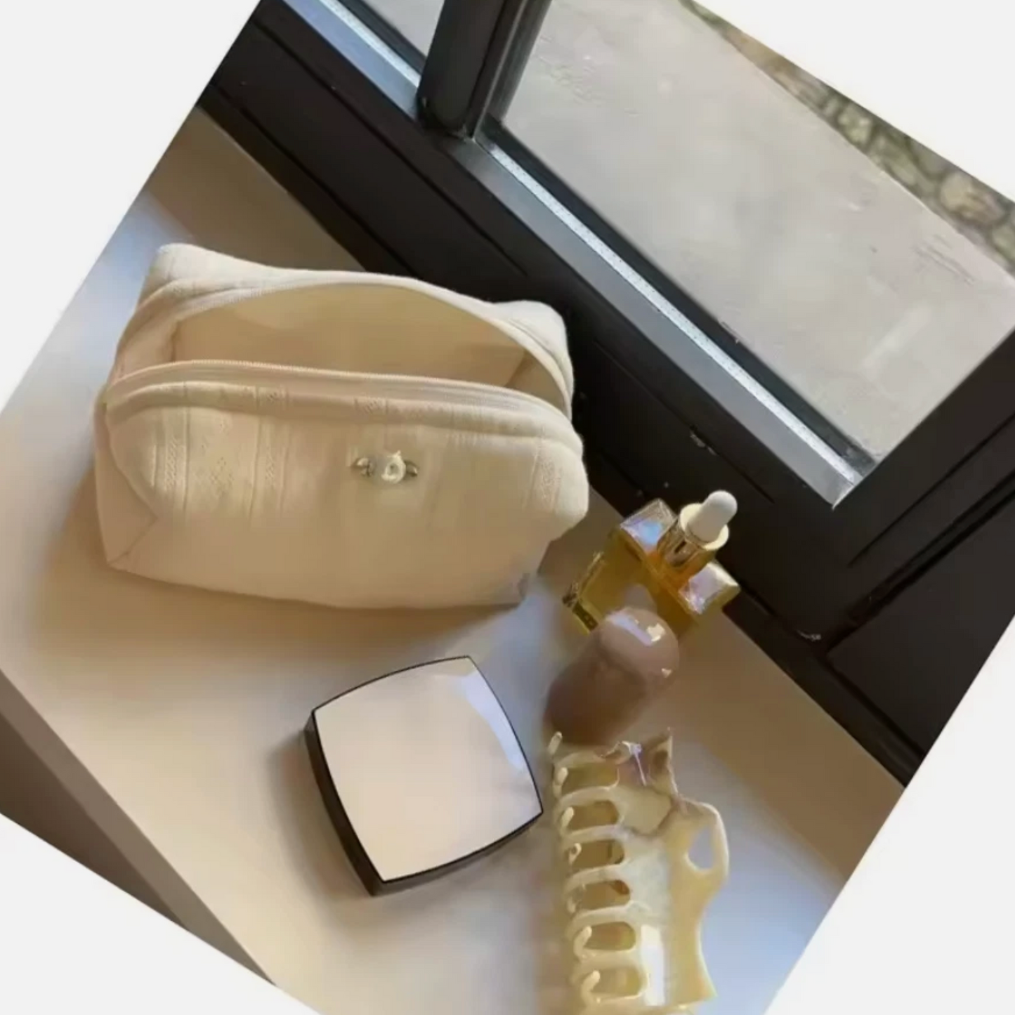 Ladies Make Up, Toiletry Small Mini Cotton Zipper Bag, Light Color