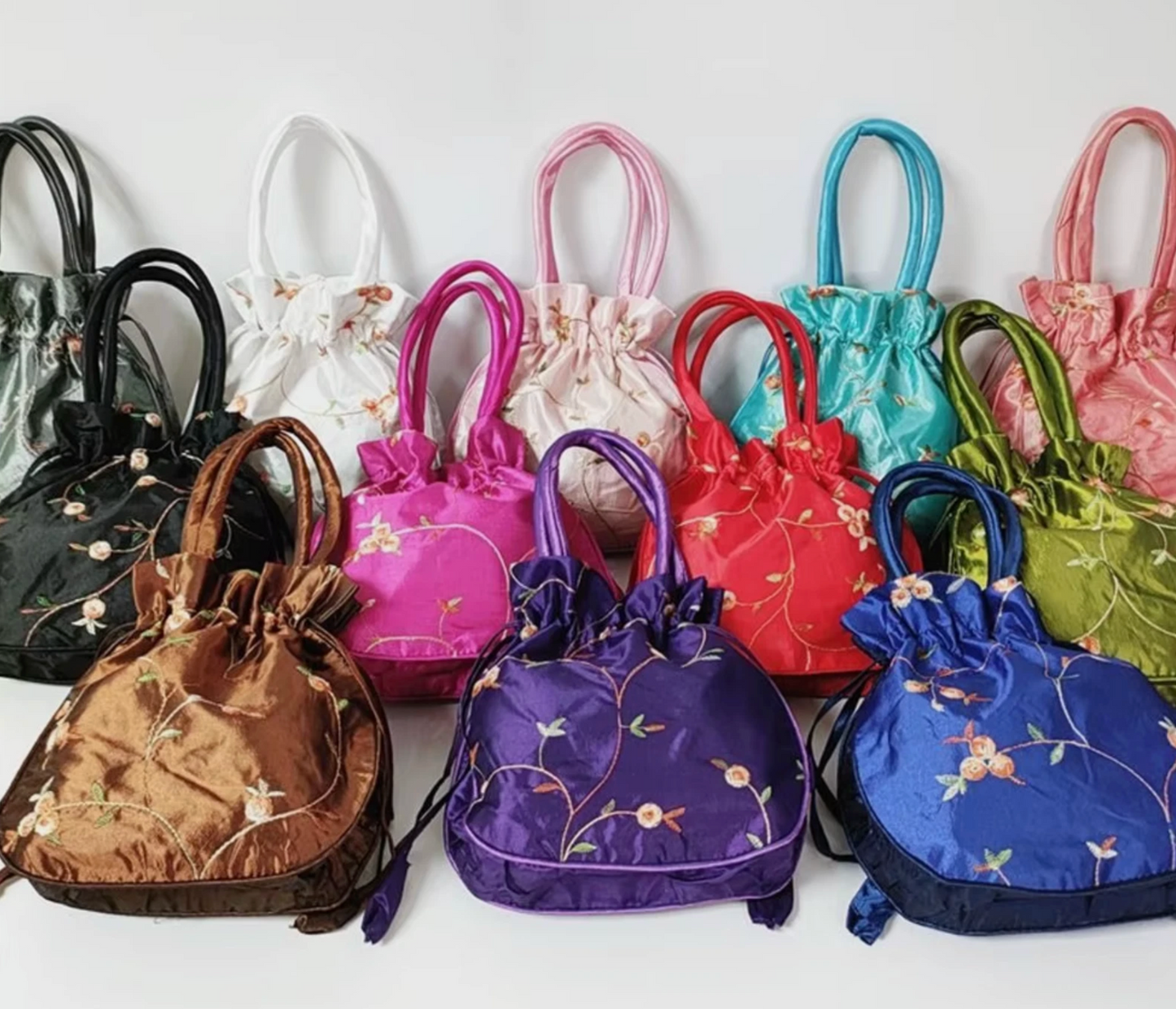 Woman’s Embroidery Flowers Sliky Pouch Hand Bag