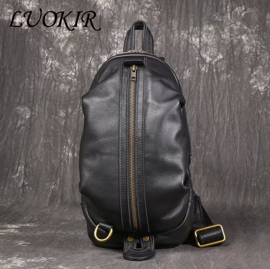 High End Luxury LUOKIR Genuine Leather Shoulder Strap Travel Bag Black & Brass