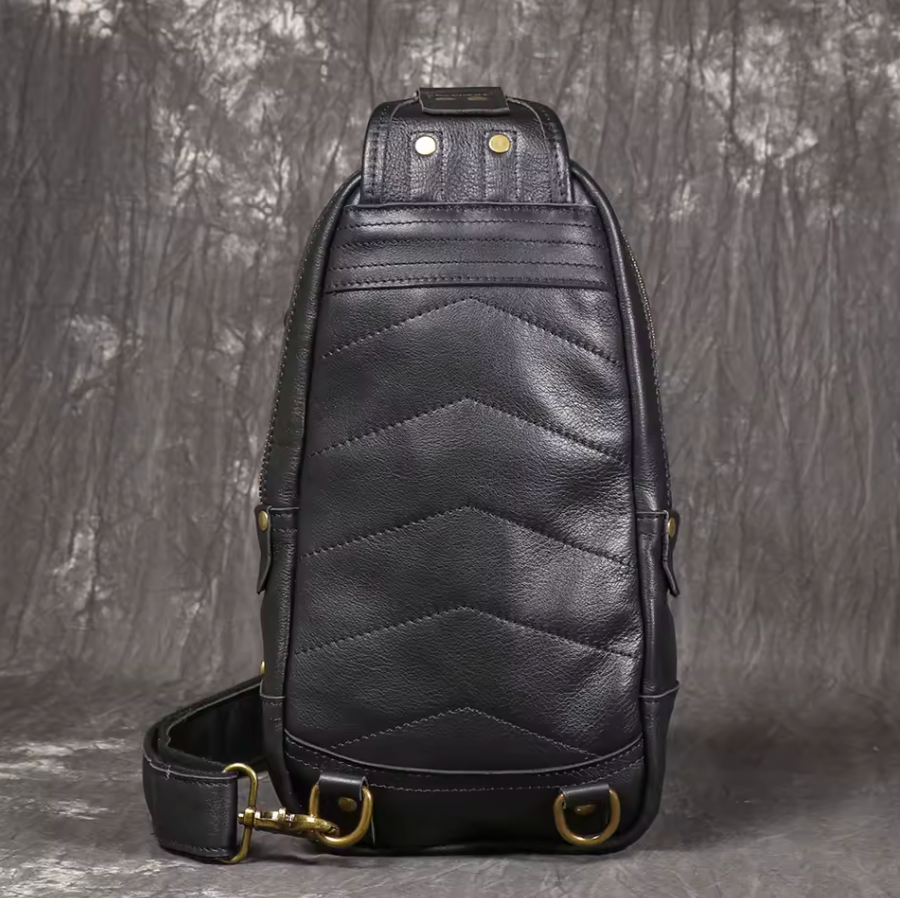 High End Luxury LUOKIR Genuine Leather Shoulder Strap Travel Bag Black & Brass