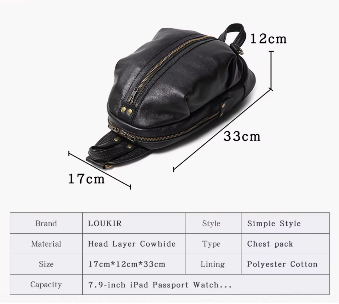 High End Luxury LUOKIR Genuine Leather Shoulder Strap Travel Bag Black & Brass