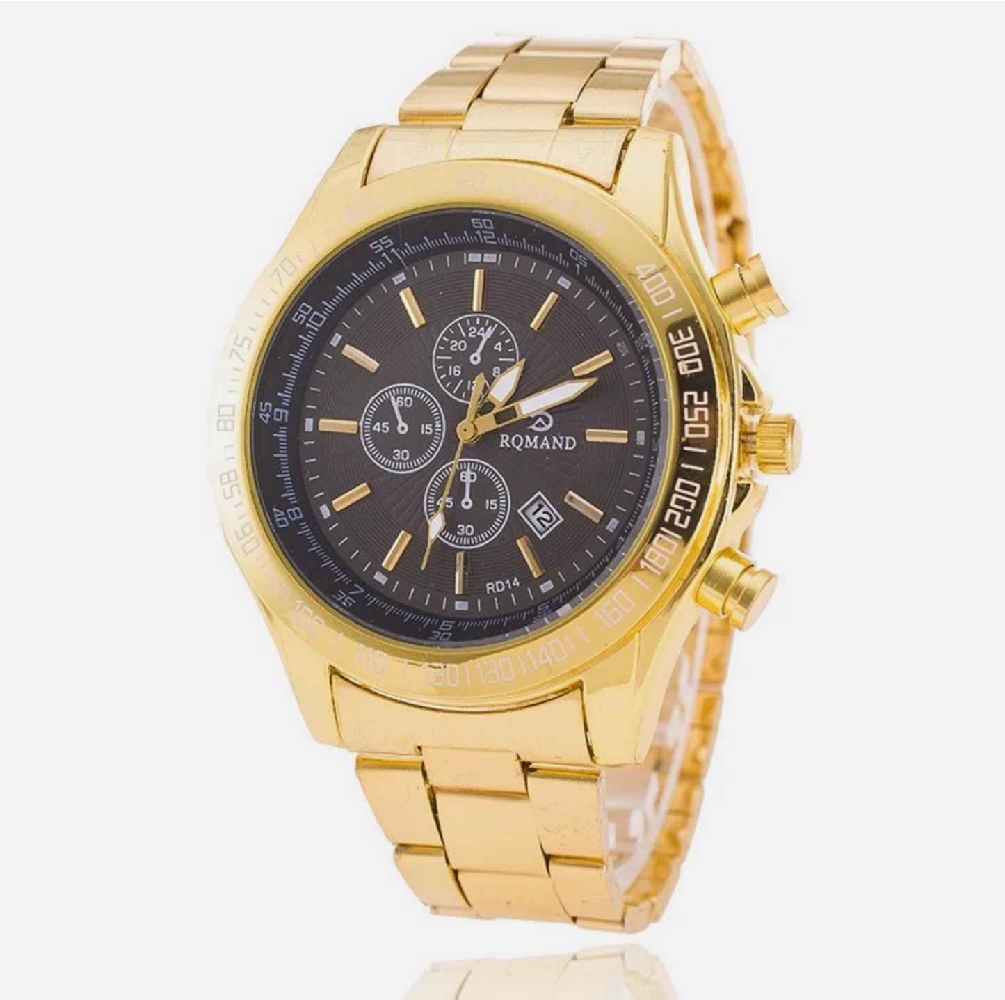 Luxurious High End Gold Stainless Steel Jewelry Fashion Mens Quartz Watch