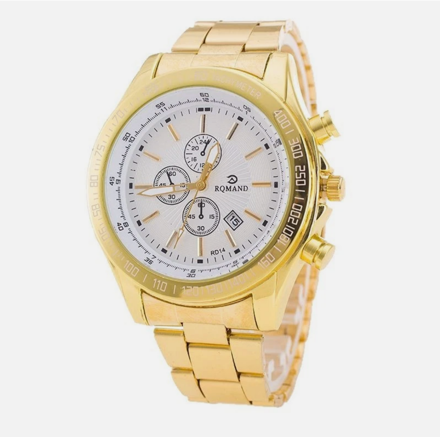 Luxurious High End Gold Stainless Steel Jewelry Fashion Mens Quartz Watch