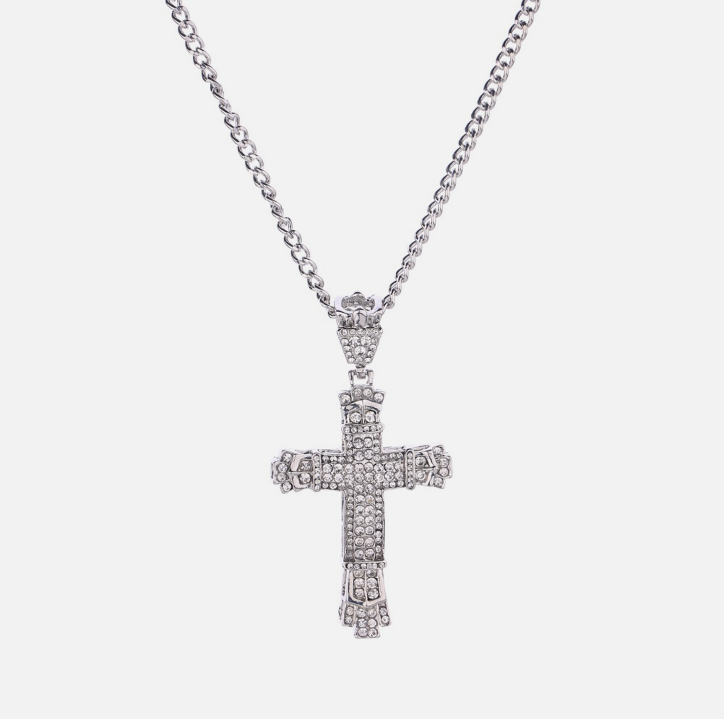 Iced Out Mens Cross Pendant 62cm Gold Chain Necklace