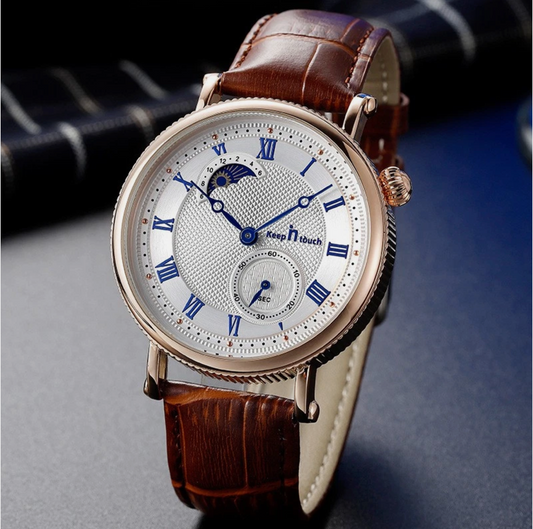 Sun Moon Star Genuine Leather Waterproof Two Pin Quartz Watch