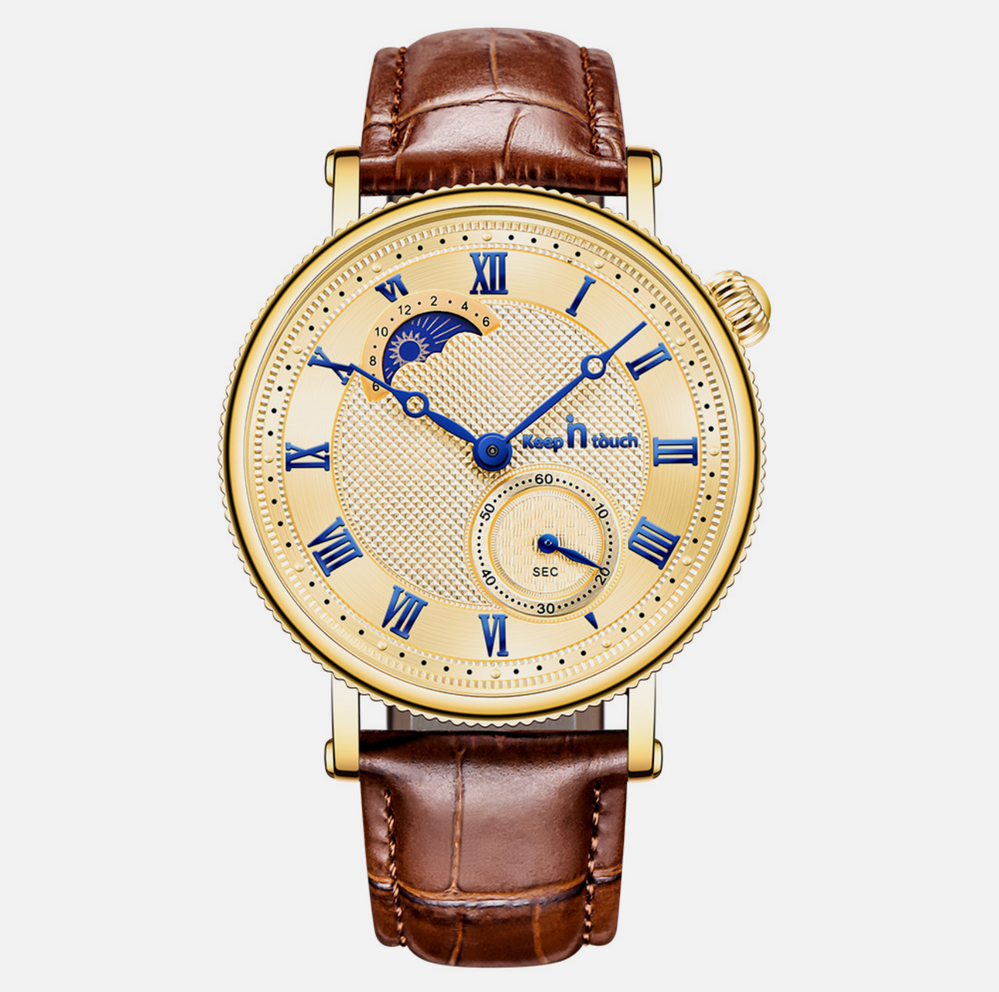 Sun Moon Star Genuine Leather Waterproof Two Pin Quartz Watch