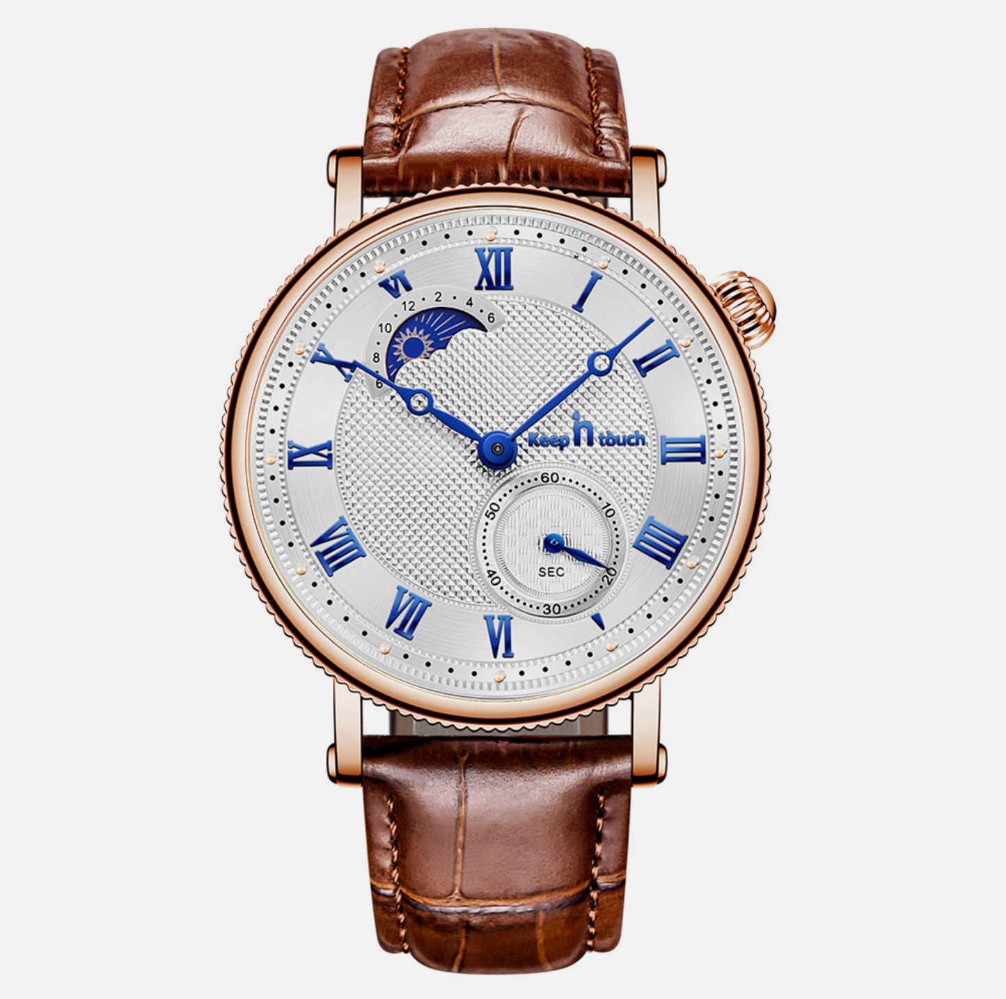 Sun Moon Star Genuine Leather Waterproof Two Pin Quartz Watch
