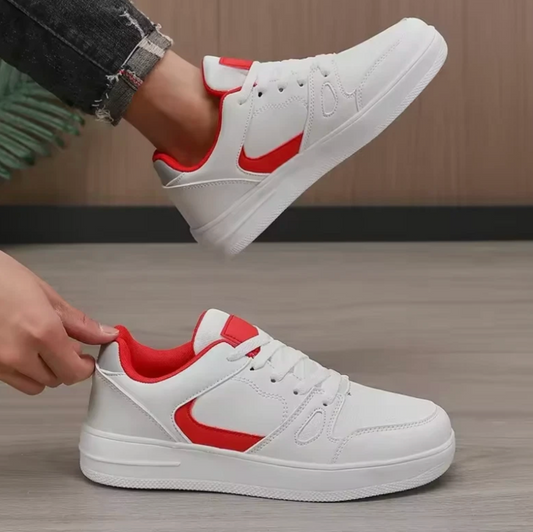 Mens Casual Mid Top White Retro Style Tennis Shoes