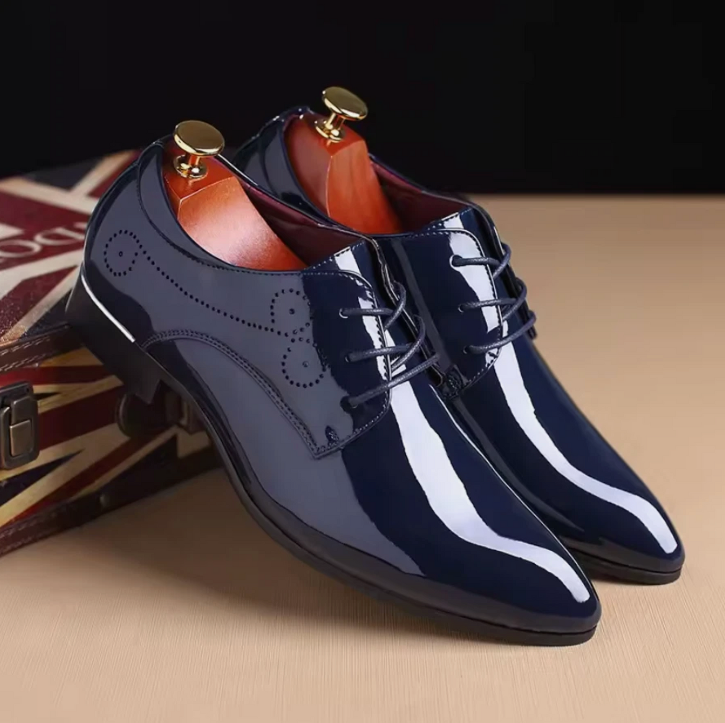 Mens Shiny Polished Leather High End Luxury Dress Shoes