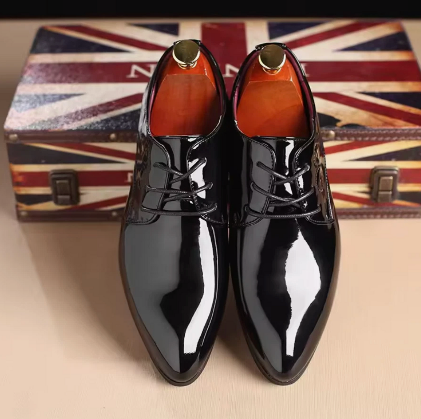 Mens Shiny Polished Leather High End Luxury Dress Shoes