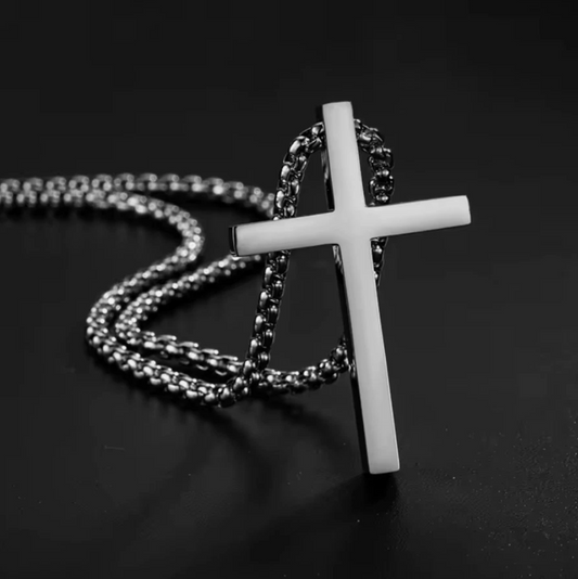 Stainless Steel Titanium Metal Cross Pendant Silver Chain
