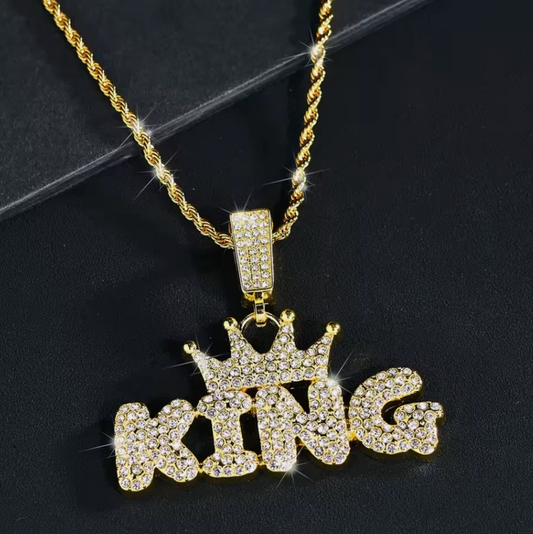 Mens Gold Or Silver KING Rope Chain Fashion Necklace 45cm