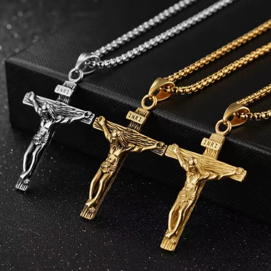 Mens Cross Pendant Gold Plated Necklace Chain Gold Or Silver