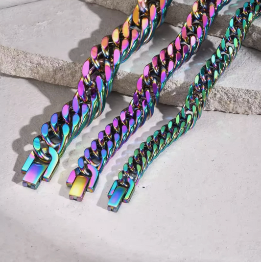 Stainless Steel Oil Stain Color Cuban Link Bracelet