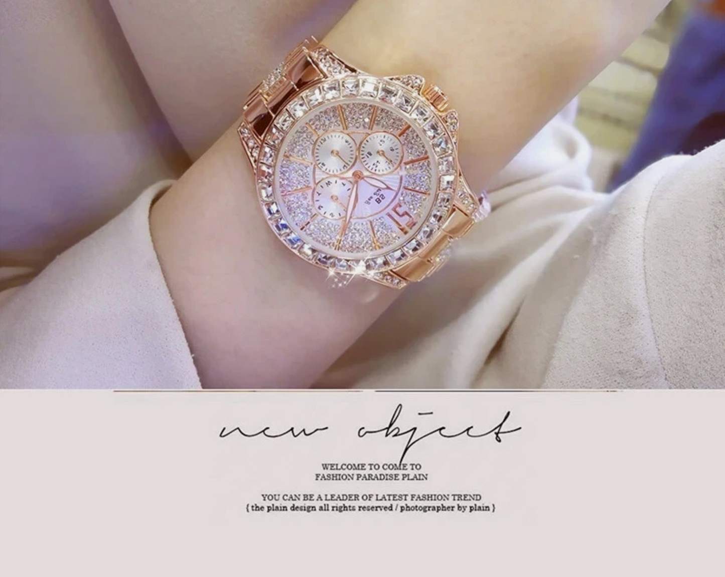 20cm Glistening Unisex Style Luxury Ice Stainless Steel Wristband Quartz Watch