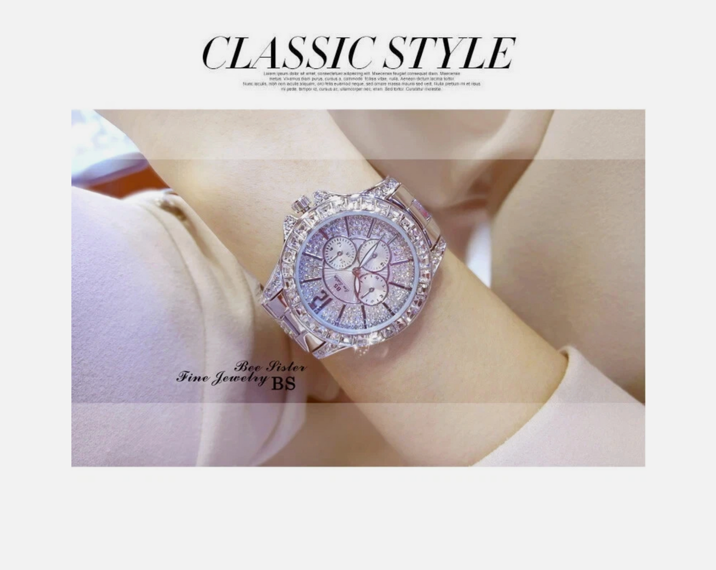 20cm Glistening Unisex Style Luxury Ice Stainless Steel Wristband Quartz Watch