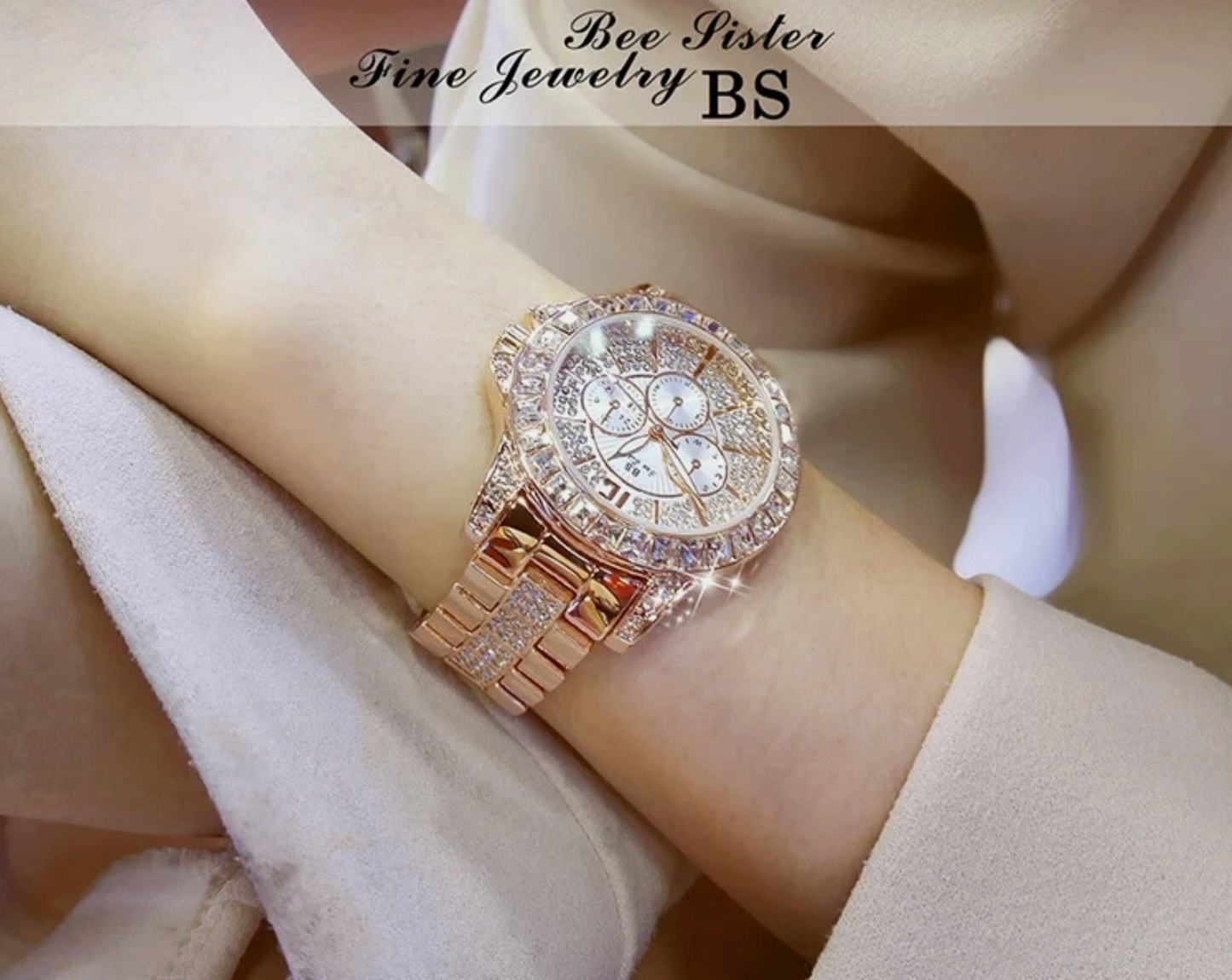 20cm Glistening Unisex Style Luxury Ice Stainless Steel Wristband Quartz Watch