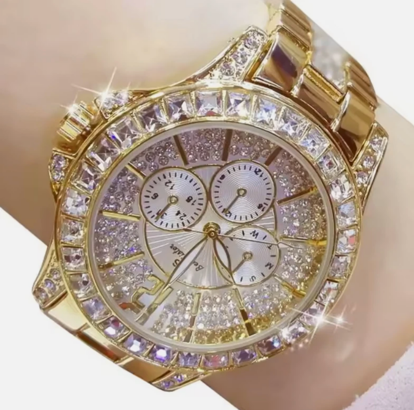20cm Glistening Unisex Style Luxury Ice Stainless Steel Wristband Quartz Watch