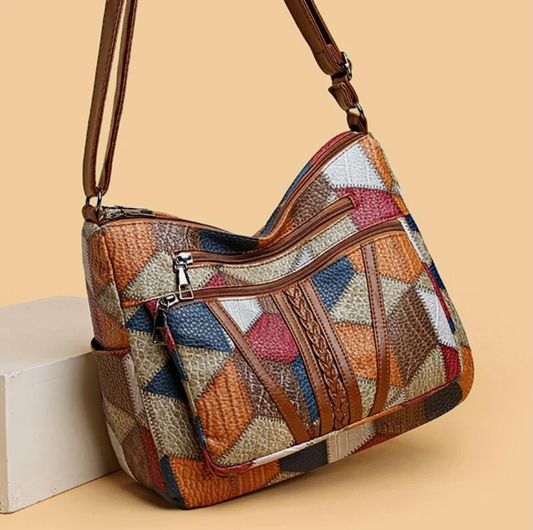 Womens Shoulder Strap PU Multi Color Leather Zipper Purse
