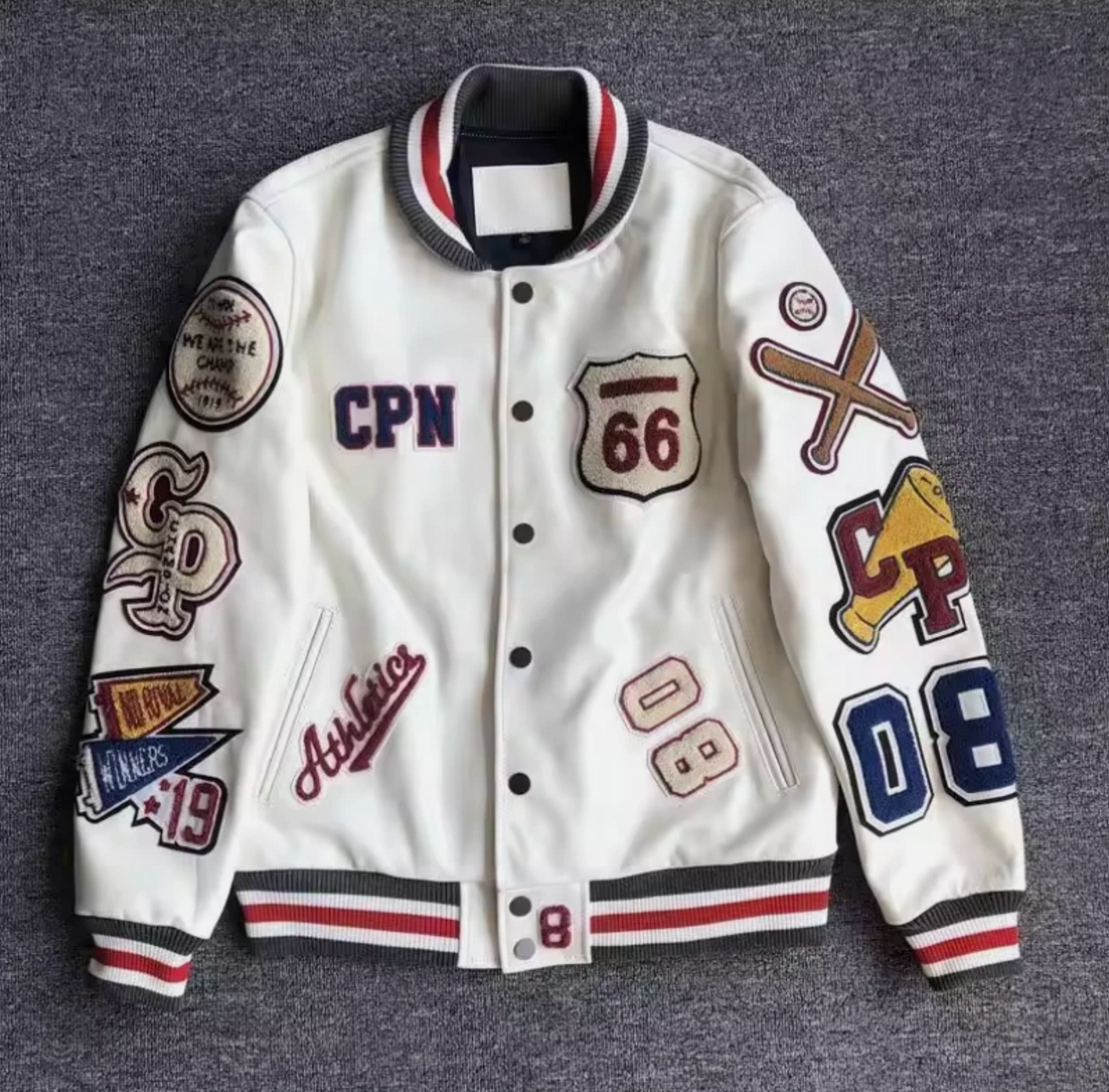 Mens Letterman Jacket Chenille Patches Logos Baseball Bomber Style Jacket