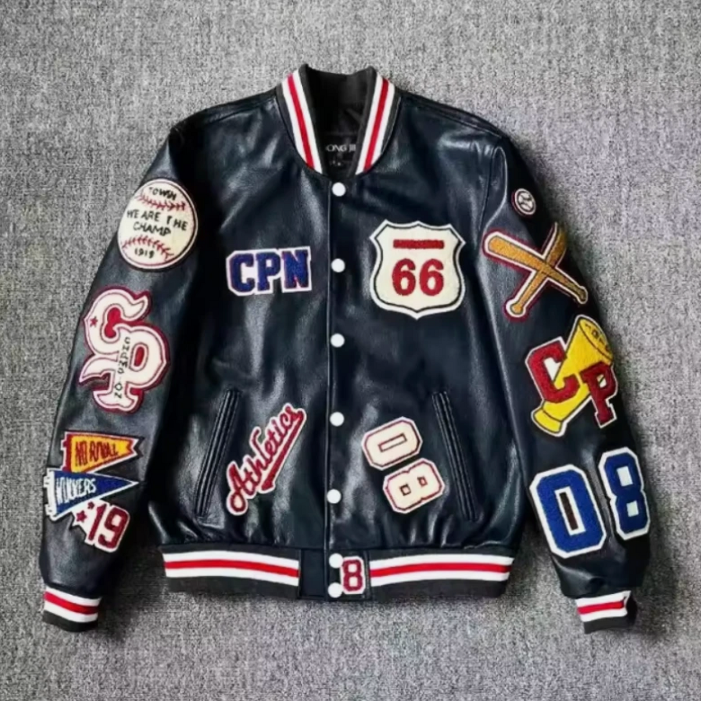 Mens Letterman Jacket Chenille Patches Logos Baseball Bomber Style Jacket