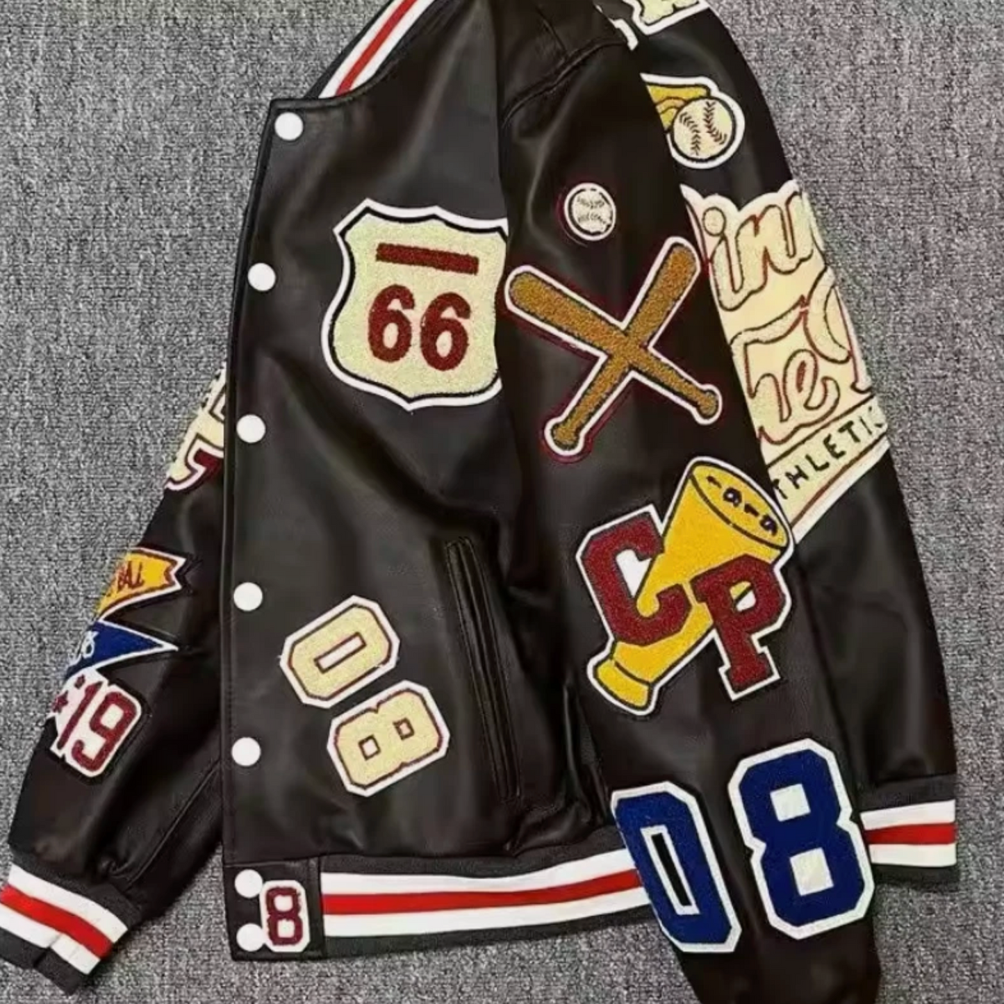 Mens Letterman Jacket Chenille Patches Logos Baseball Bomber Style Jacket