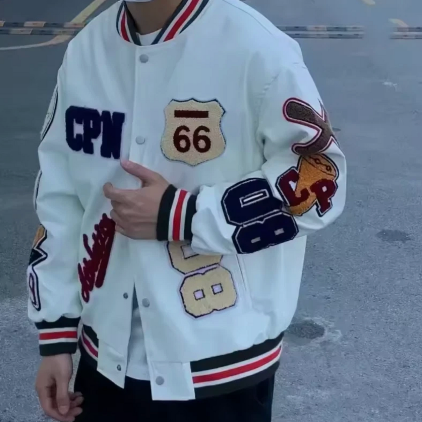 Mens Letterman Jacket Chenille Patches Logos Baseball Bomber Style Jacket