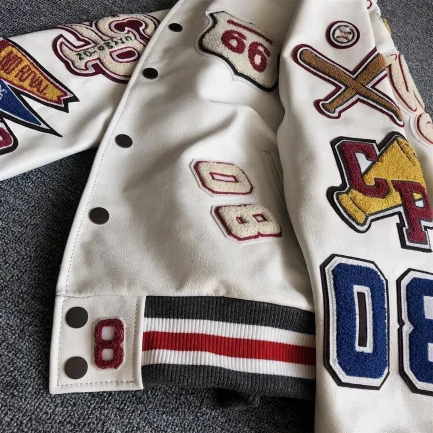 Mens Letterman Jacket Chenille Patches Logos Baseball Bomber Style Jacket