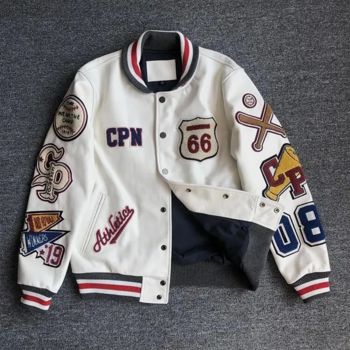 Mens Letterman Jacket Chenille Patches Logos Baseball Bomber Style Jacket