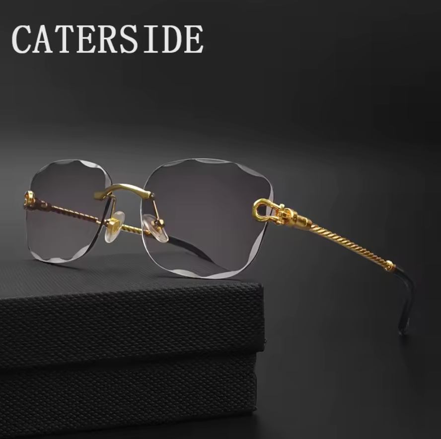 Luxury Retro Rich Craft Frameless Light Tint Style Mens Shaded Sunglasses