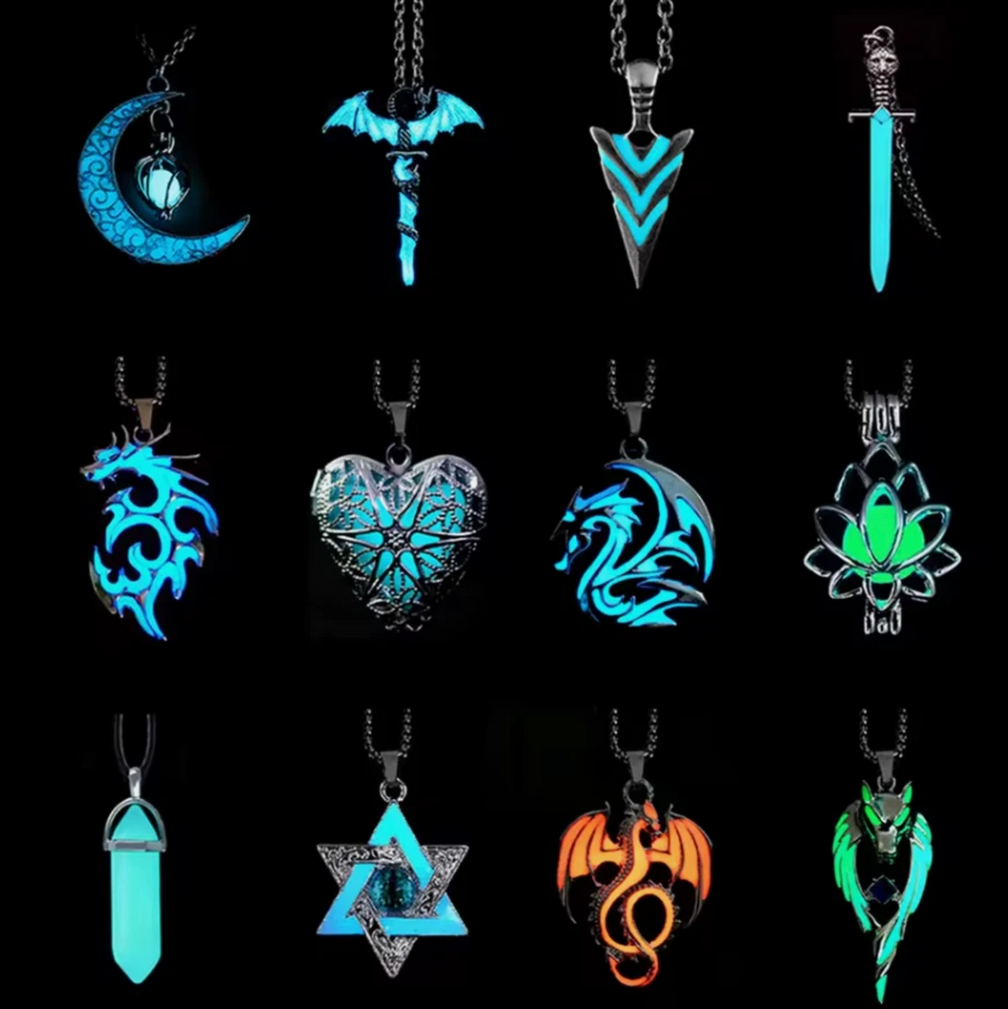 Glow In The Dark Luminescent Dragon Sword Necklaces